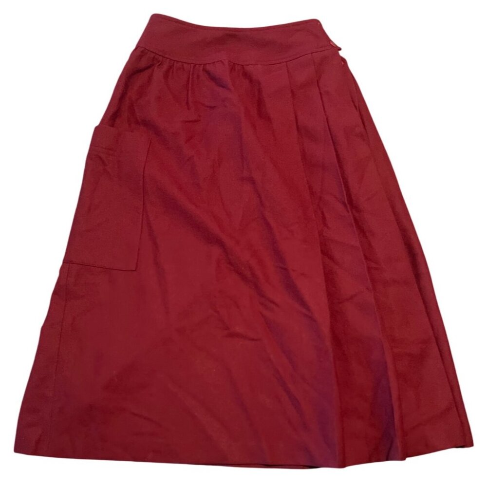 Vintage Billy Bonny Red Wool Skirt Side‎ Pocket & Button Accents Made In France